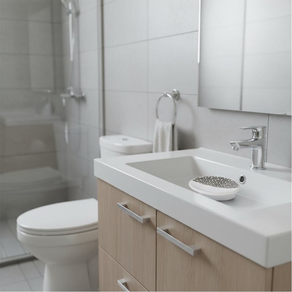 Мыльница для ванной Lefard 755-1034, керамика и пластик, белый с рисунком