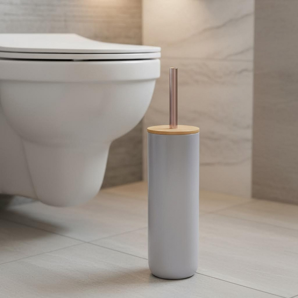 Ершик для унитаза Альтернатива М8066, Бамбук, с высокой подставкой, серый