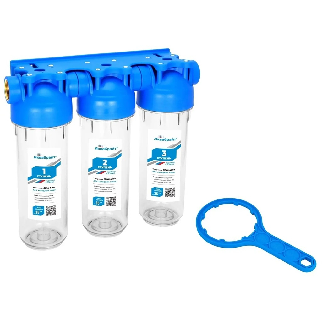 Фильтр трехступенчатый магистральный Аквабрайт стандарт Slim line АБФ-3 1, 1