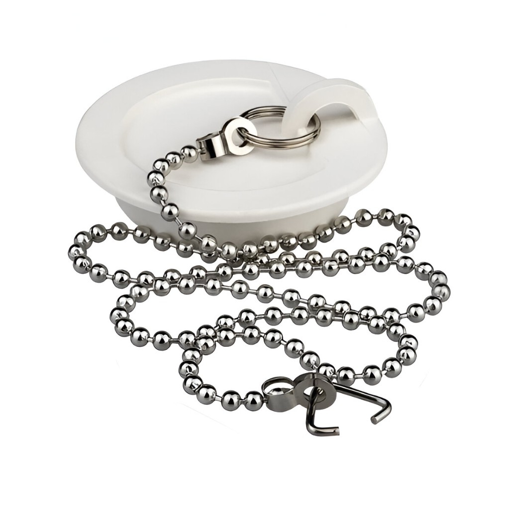 Пробка Masterprof для ванн и раковин, диаметр сливного отверстия 43 мм, с цепочкой 450 мм, белая