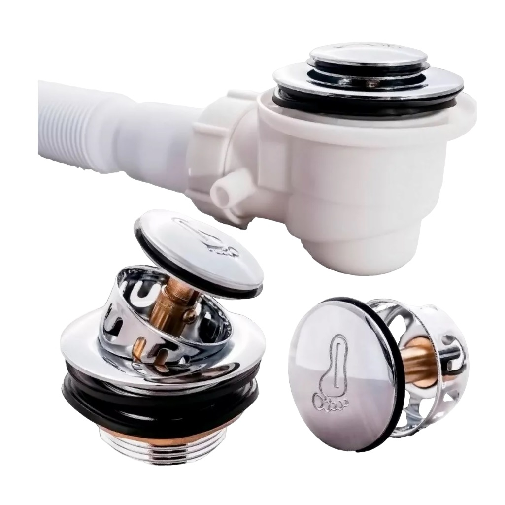 Сифон гофрированный с донным клапаном Click-Clack СНП-03 для душевой кабины с сеткой, с гидрозатвором