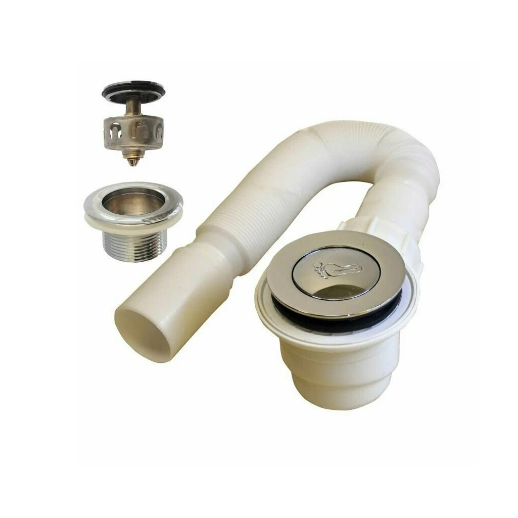 Сифон гофрированный с донным клапаном Click-Clack СНП-03 для душевой кабины с сеткой, с гидрозатвором