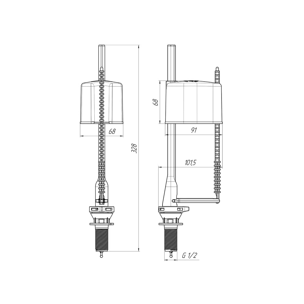 Клапан для бачка унитаза АниПласт WC5550, нижний подвод, 1/2