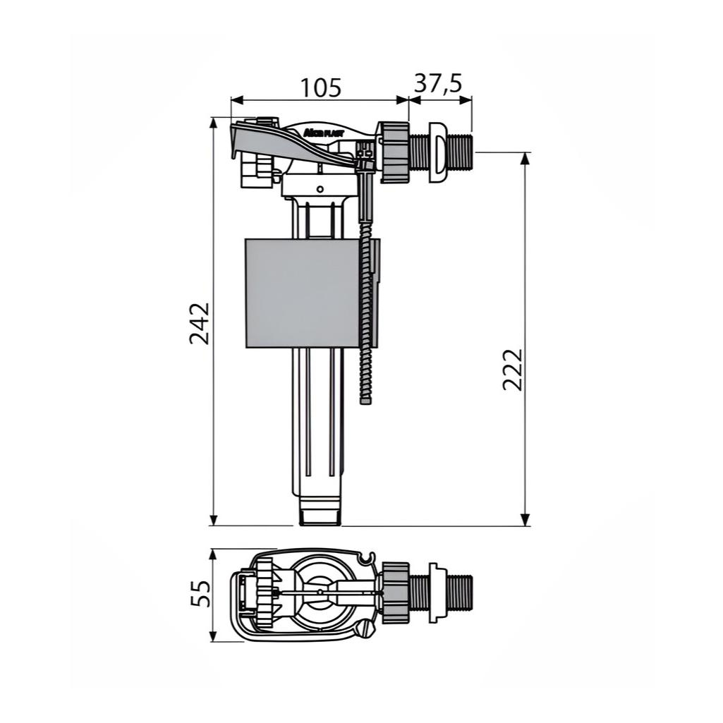 Клапан для бачка унитаза Alcaplast A16  горизонтальный подвод 3/8