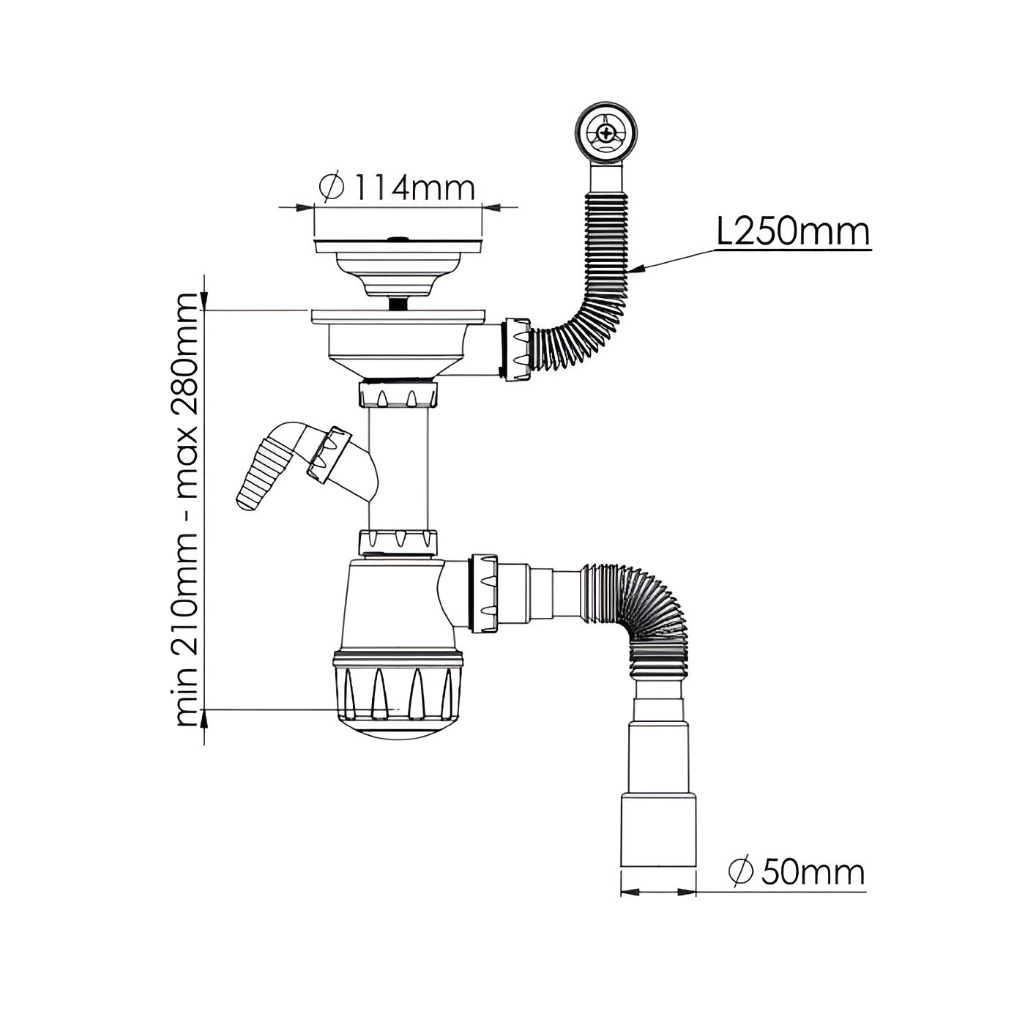 Сифон бутылочный Nova 1048 для кухонной мойки, с переливом, 50-3 1/2