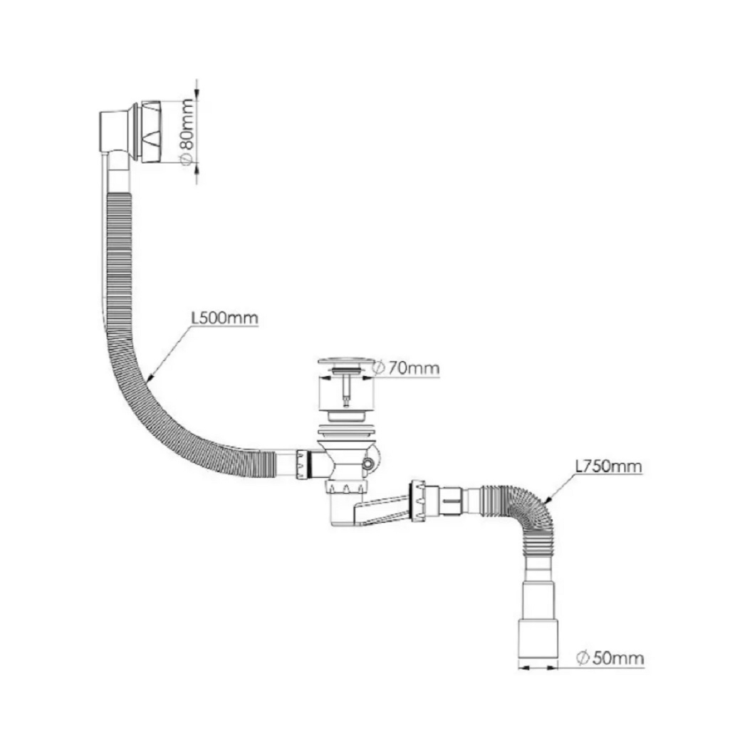 Сифон для ванны Nova Plumbing Solution 1541, автоматический, с переливом, гибкая труба 1/2