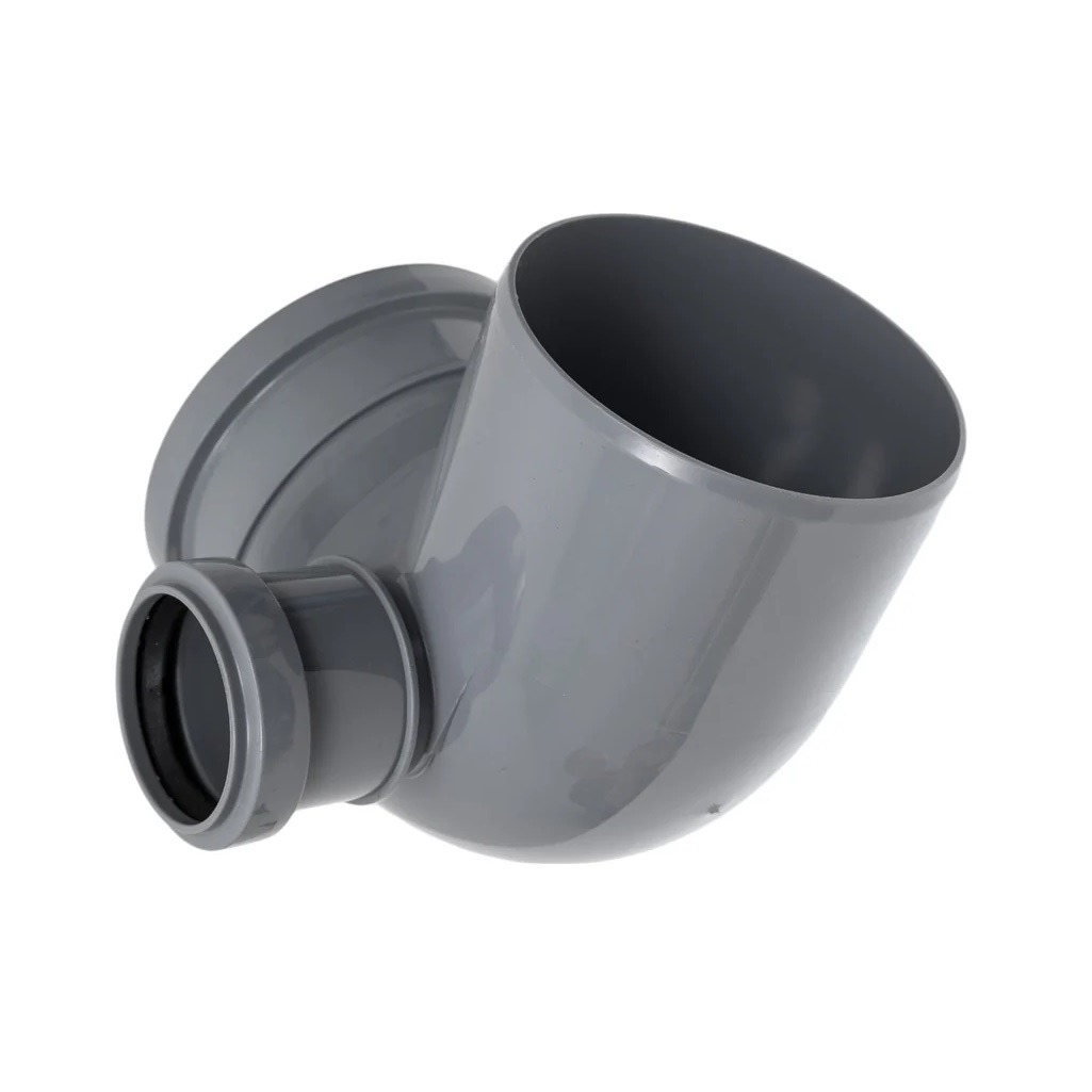 Отвод канализационный Sinikon 552003.R, 90 гр. 110 мм, с левым патрубком диаметром 50 мм, полипропилен, серый