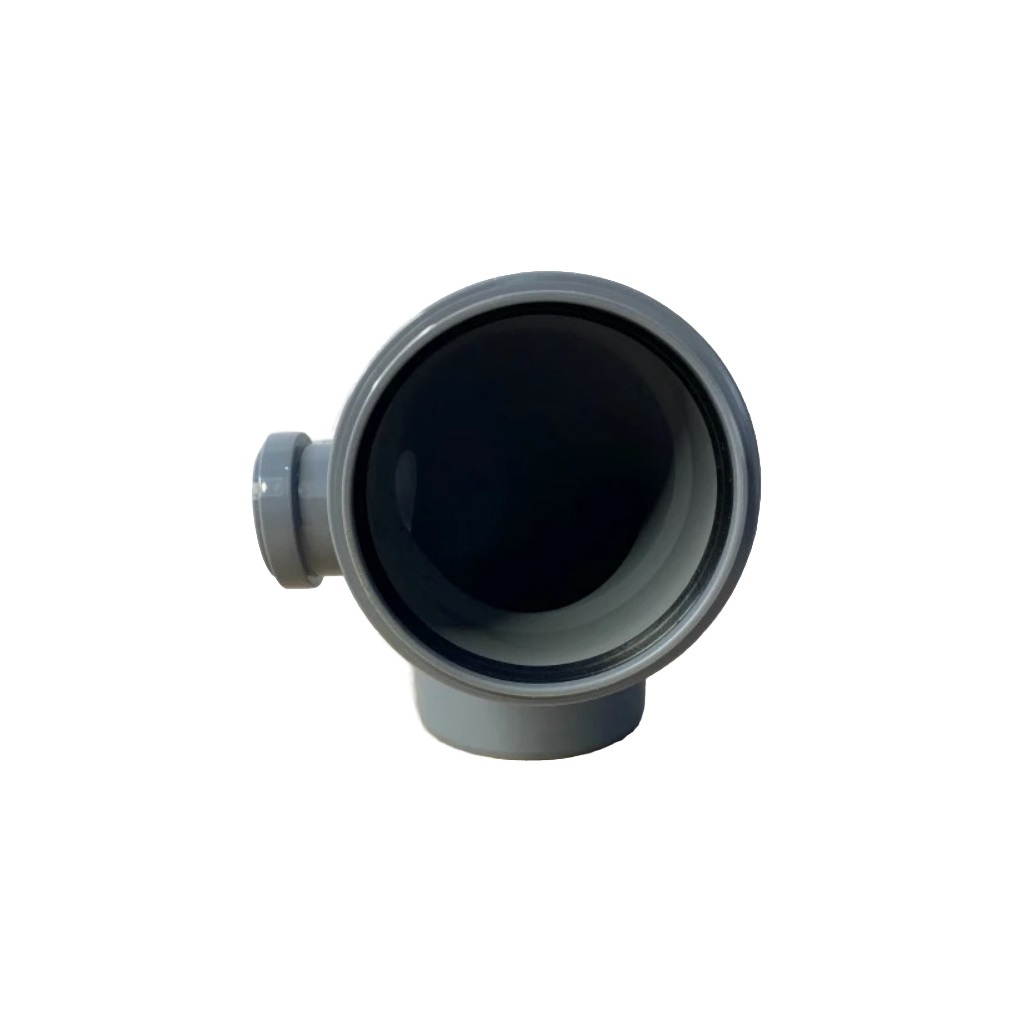 Отвод канализационный Sinikon 552003.R, 90 гр. 110 мм, с левым патрубком диаметром 50 мм, полипропилен, серый