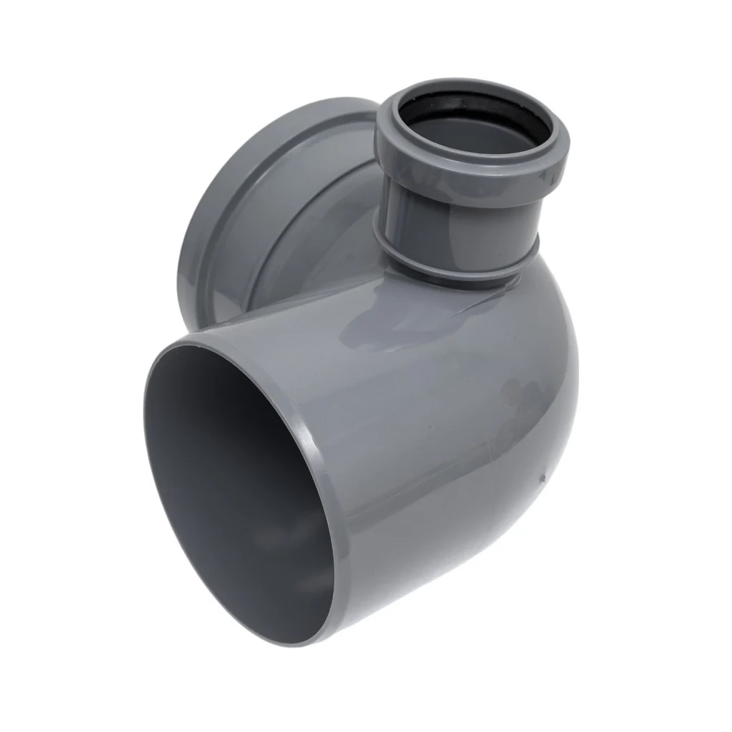 Отвод канализационный Sinikon 554003.R, 90 гр. 110 мм, с правым патрубком диаметром 50 мм, полипропилен, серый