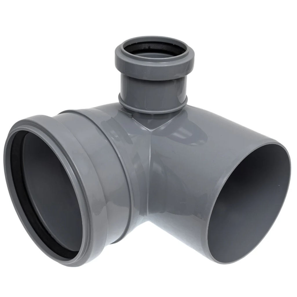 Отвод канализационный Sinikon 554003.R, 90 гр. 110 мм, с правым патрубком диаметром 50 мм, полипропилен, серый