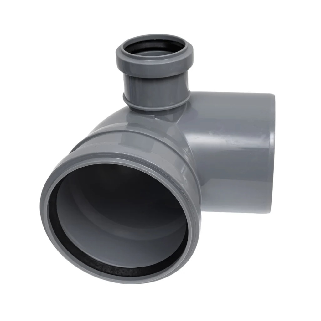 Отвод канализационный Sinikon 554003.R, 90 гр. 110 мм, с правым патрубком диаметром 50 мм, полипропилен, серый