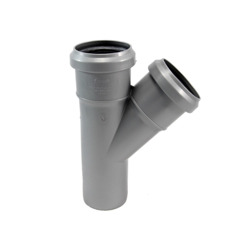 Тройник для внутренней канализации Синикон 508013R,  диаметр 50х50 мм, отвод под 45 градусов, серый