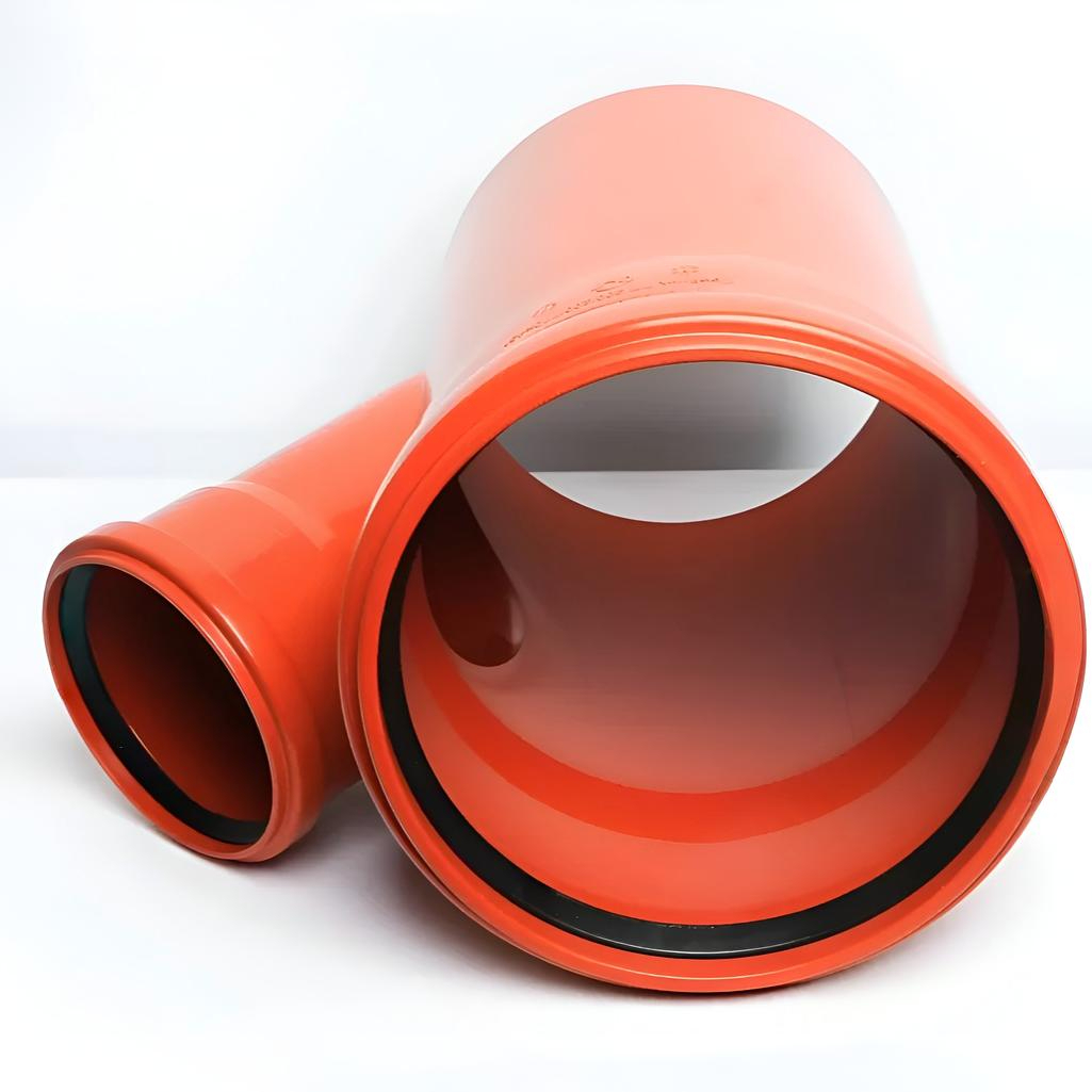 Тройник канализационный 45 гр., диаметр 200х110 мм, ПВХ, наружный, красный