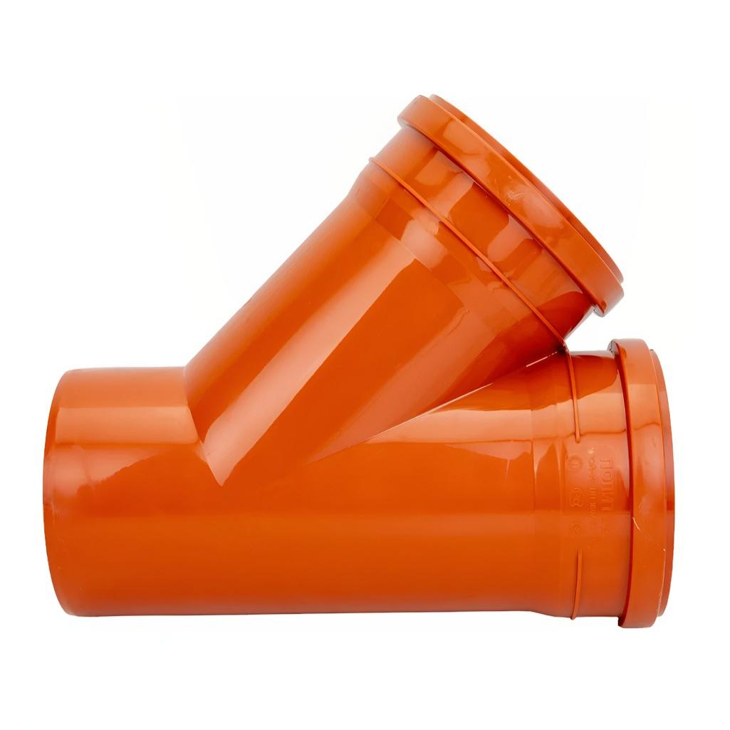 Тройник канализационный 45 гр., диаметр 200х200 мм, ПВХ, красный