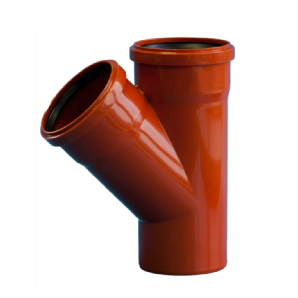 Тройник канализационный, D - 200 х 200 х 45°, ПВХ, наружный, красный