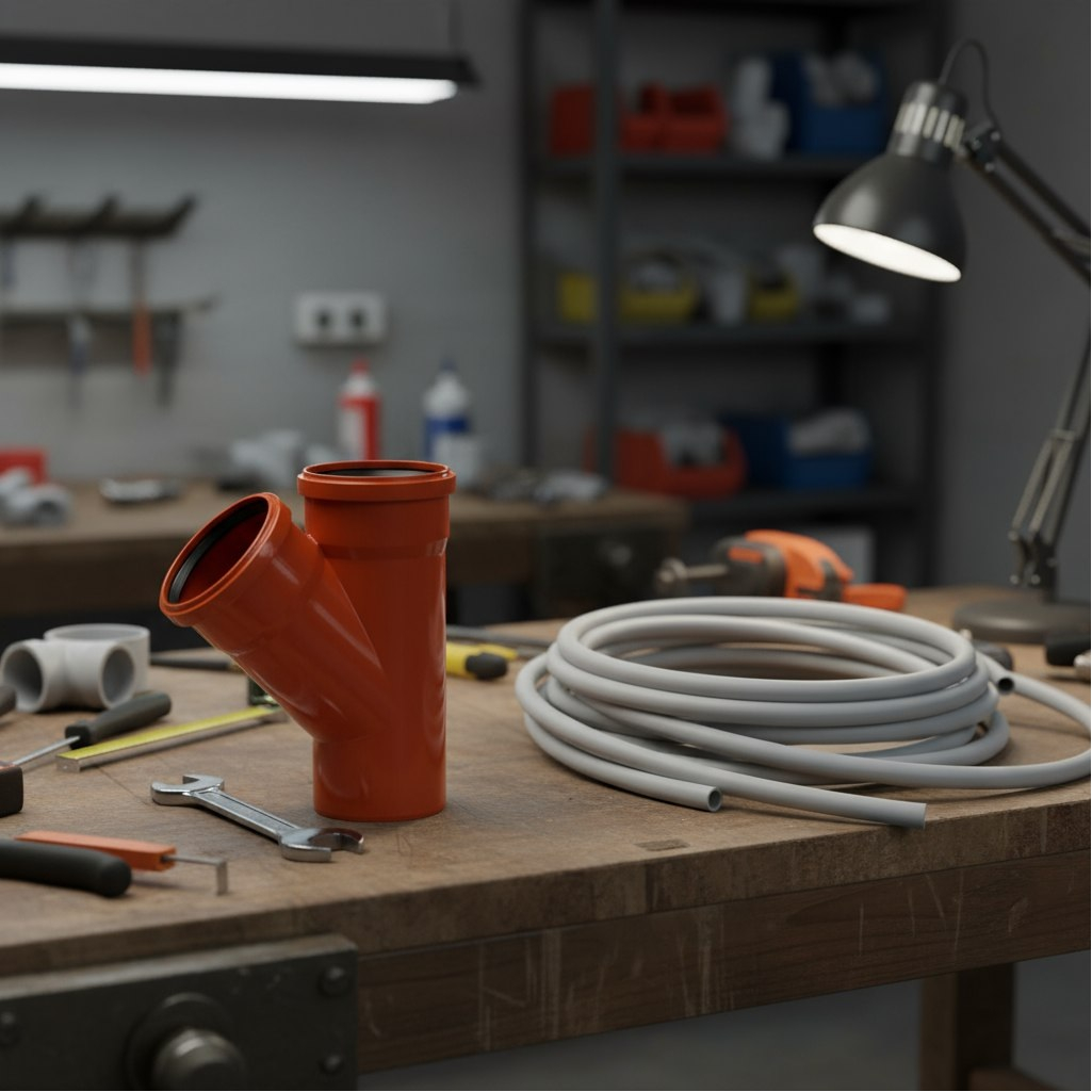 Тройник канализационный, D - 200 х 200 х 45°, ПВХ, наружный, красный