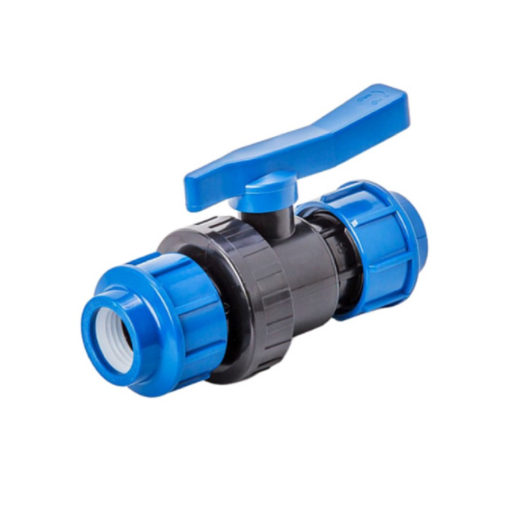 Кран шаровой ПНД Ц/Ц 20х20 мм, ВР-ВР,  зажимной, синий с черным