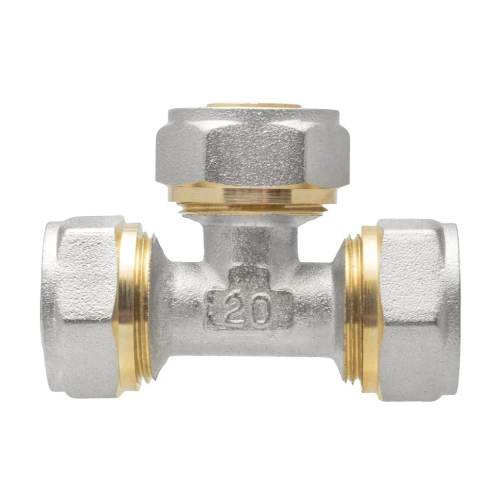 Тройник обжимной 20х20х20 мм, ц/ц/ц, латунь, для металлопластиковых труб