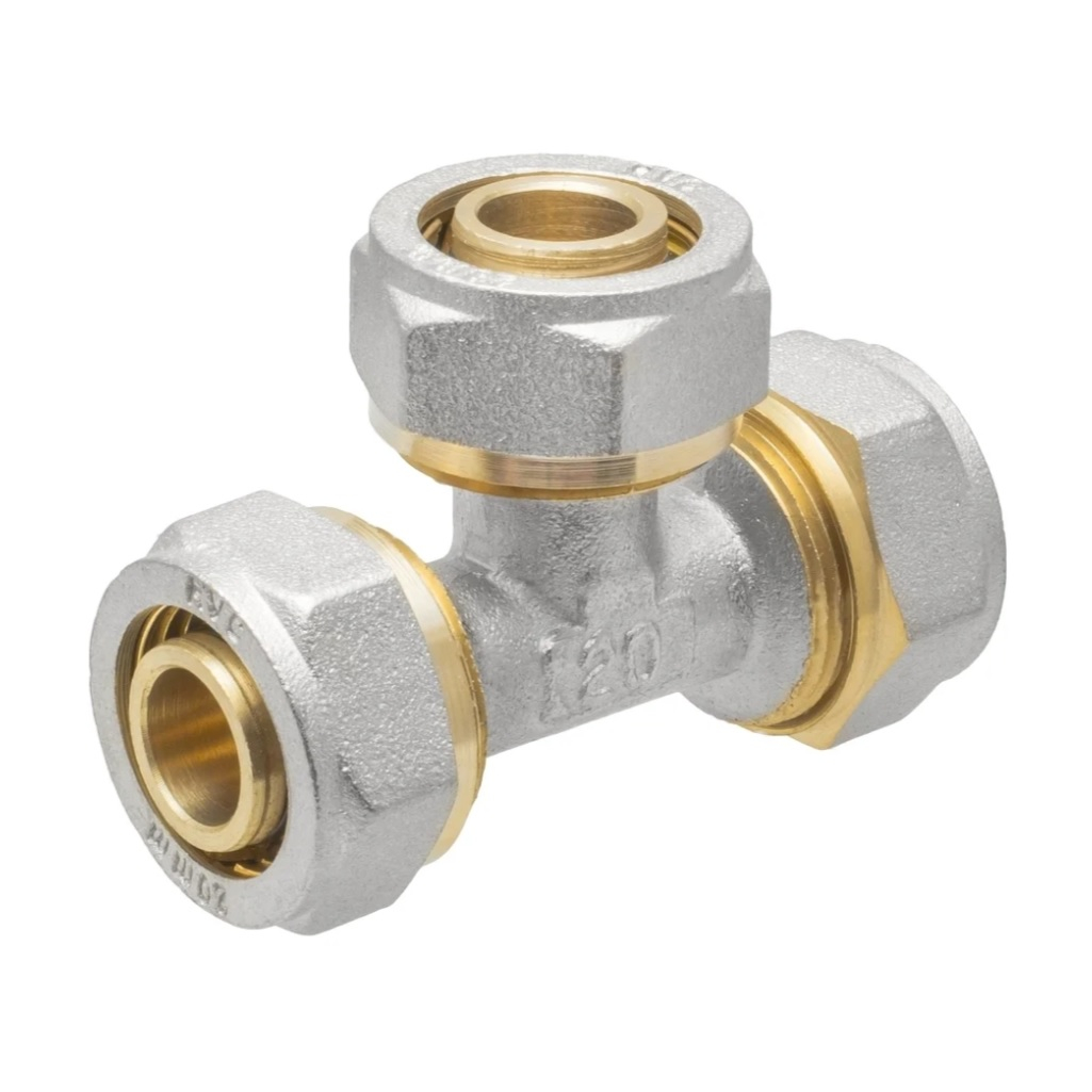 Тройник обжимной 20х20х20 мм, ц/ц/ц, латунь, для металлопластиковых труб