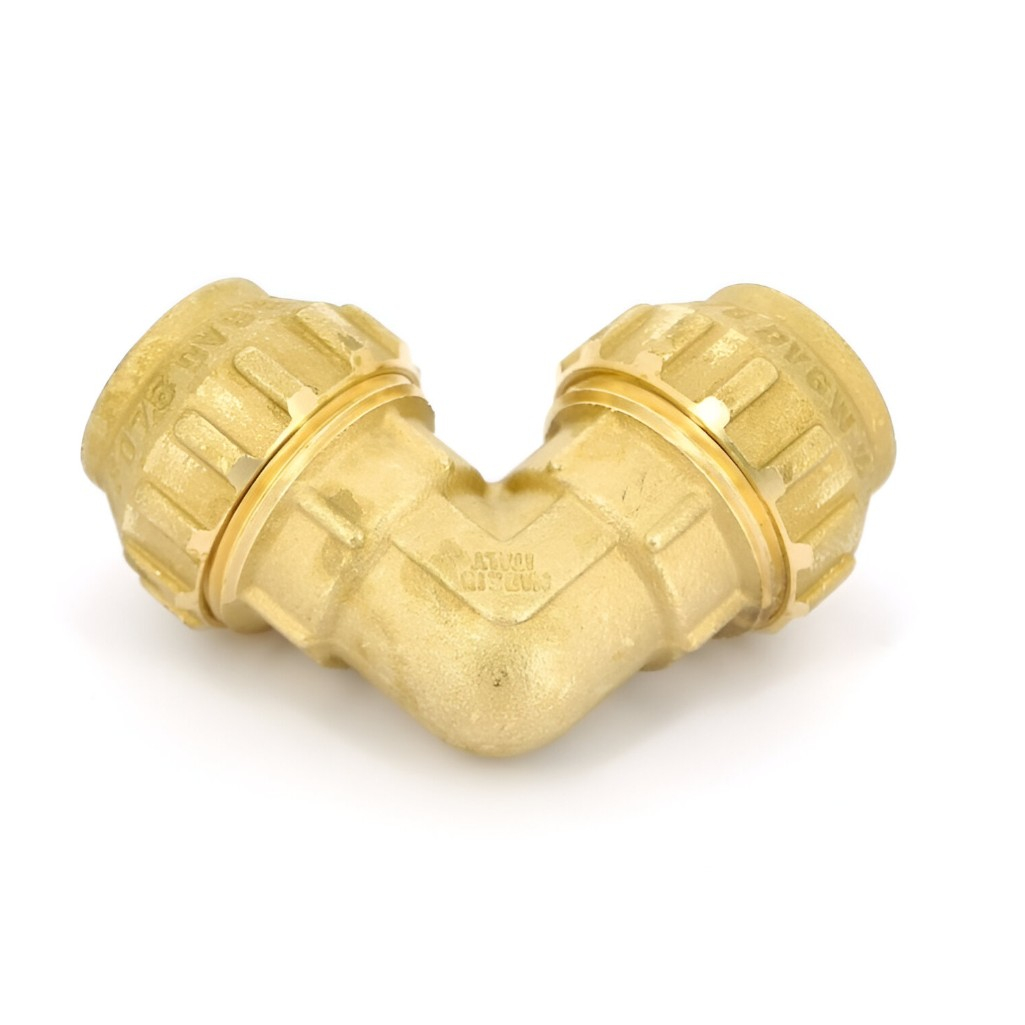 Угольник 90 гр. обжимной TDM 25х25 мм, для труб ПНД, отвод равнопроходной, латунь