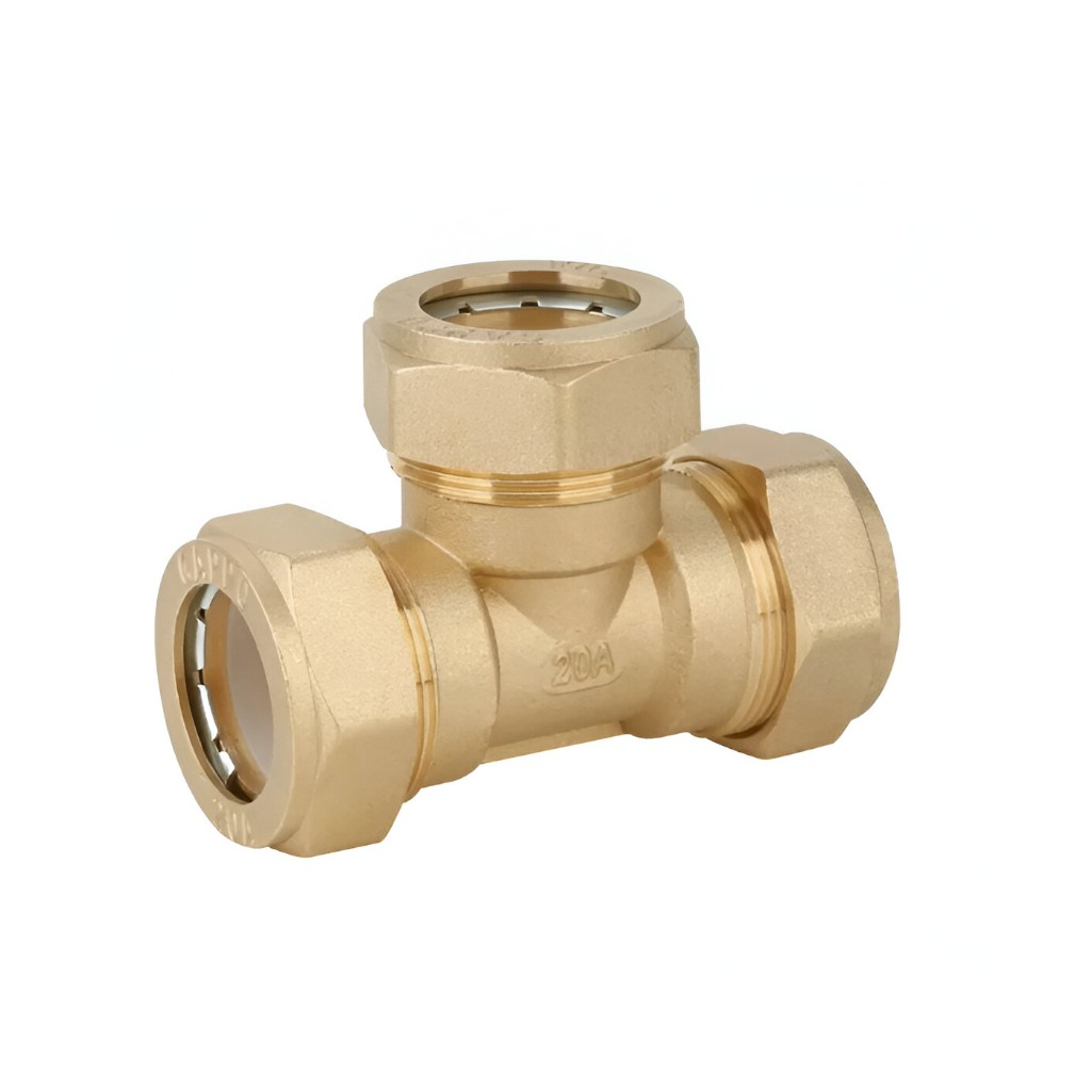 Тройник обжимной Gappo 32х32х32 мм, G1254.3232, с накидной гайкой, латунь