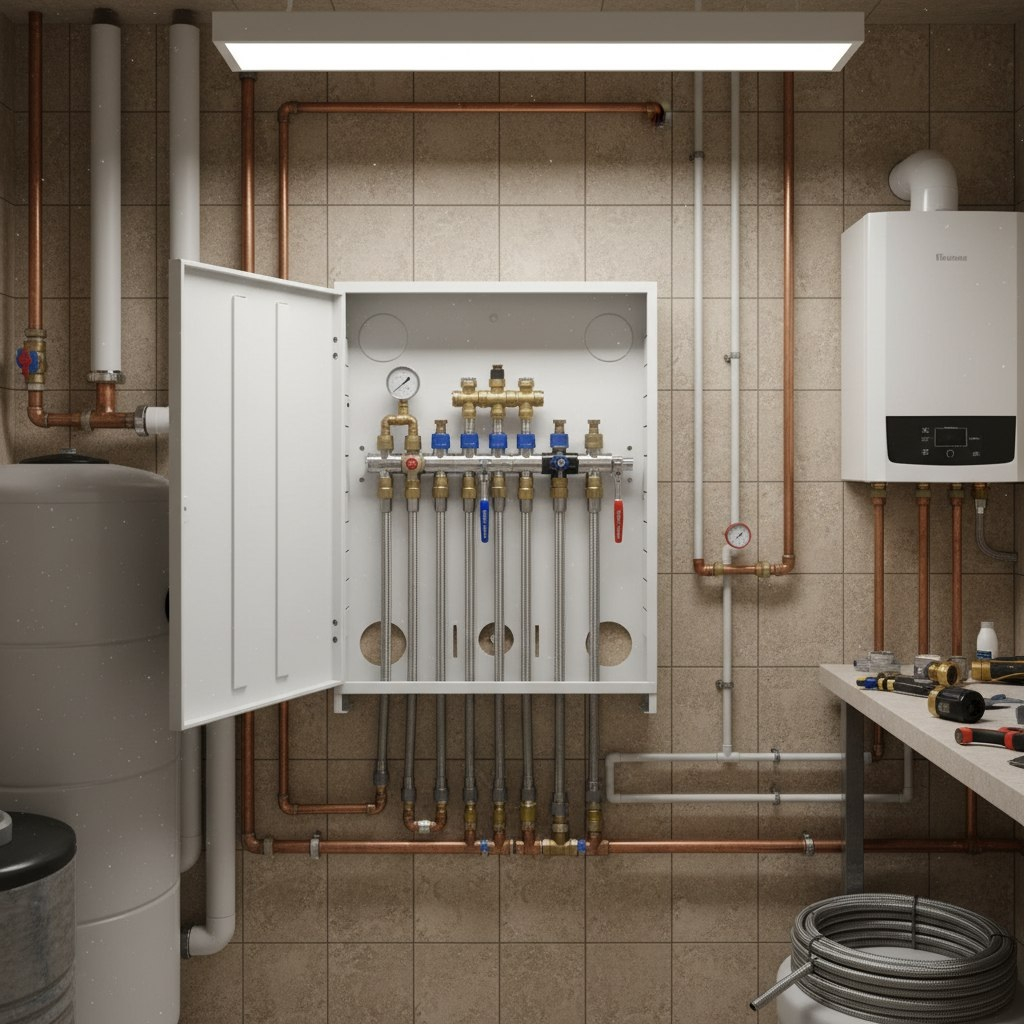 Шкаф распределительный Essan ШРН-4, для коллектора, наружный, 11-12 выход, 120х652х857 мм