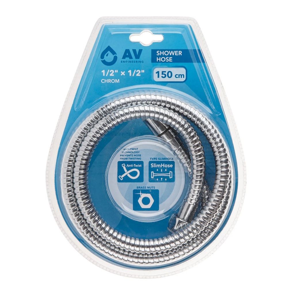 Шланг для душа AV Engineering AVSSS-118, anti-twist,  нержавеющая сталь, хром, 150 см