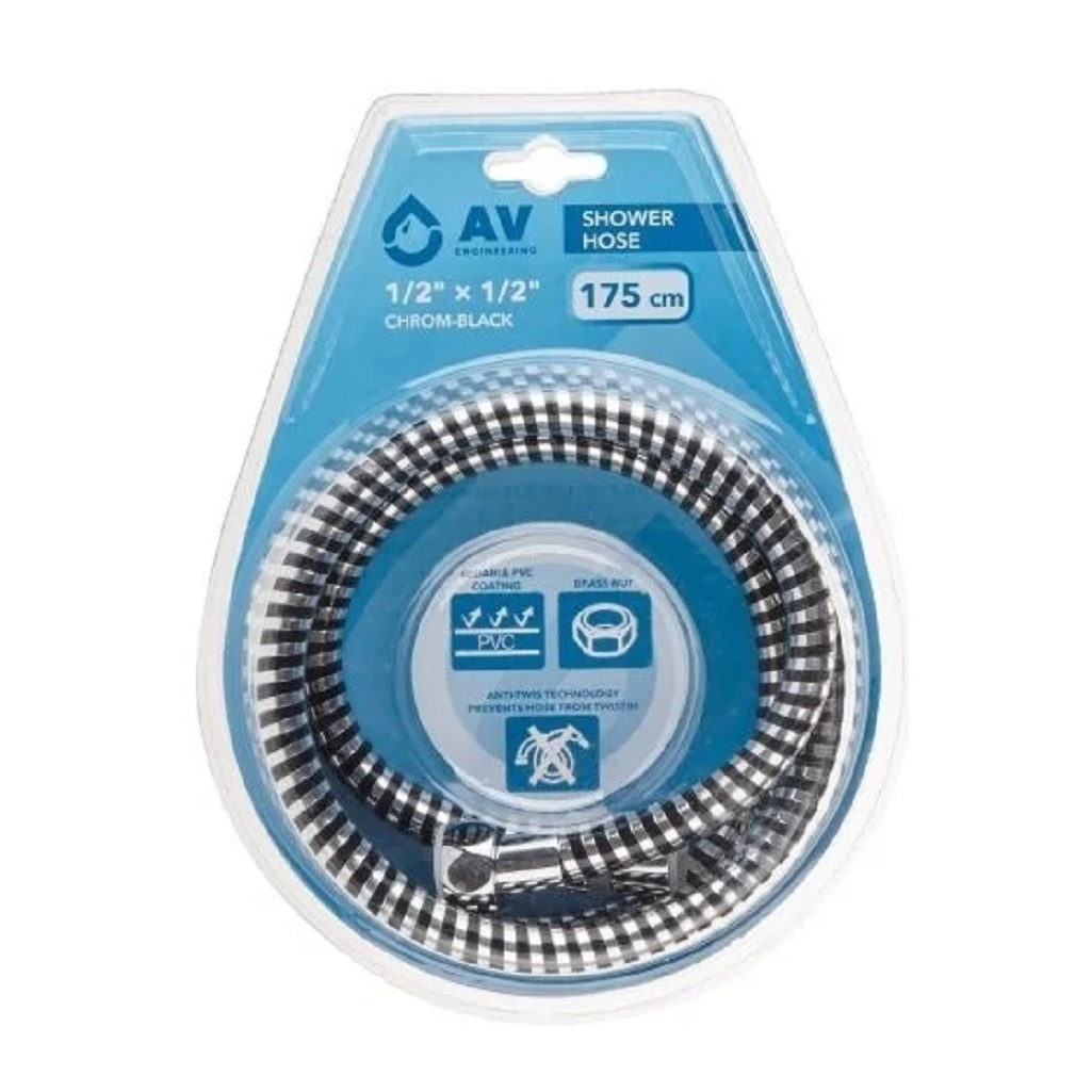 Шланг для душа AV Engineering AVSSS-108, универсальный, ПВХ, хром, черный, 175 см