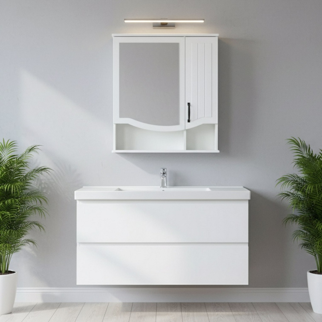 Шкаф зеркальный Runo Марсель 65, навесной, правый, белый, 16х65х75 см