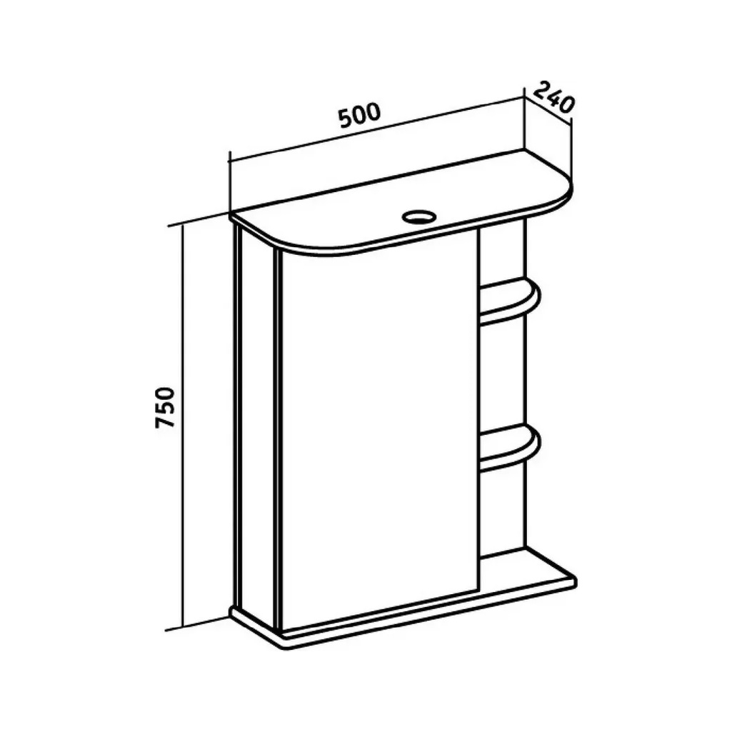 Шкаф зеркальный навесной Runo Магнолия 000000000607, белый, 50, левый, 240х750х500 мм