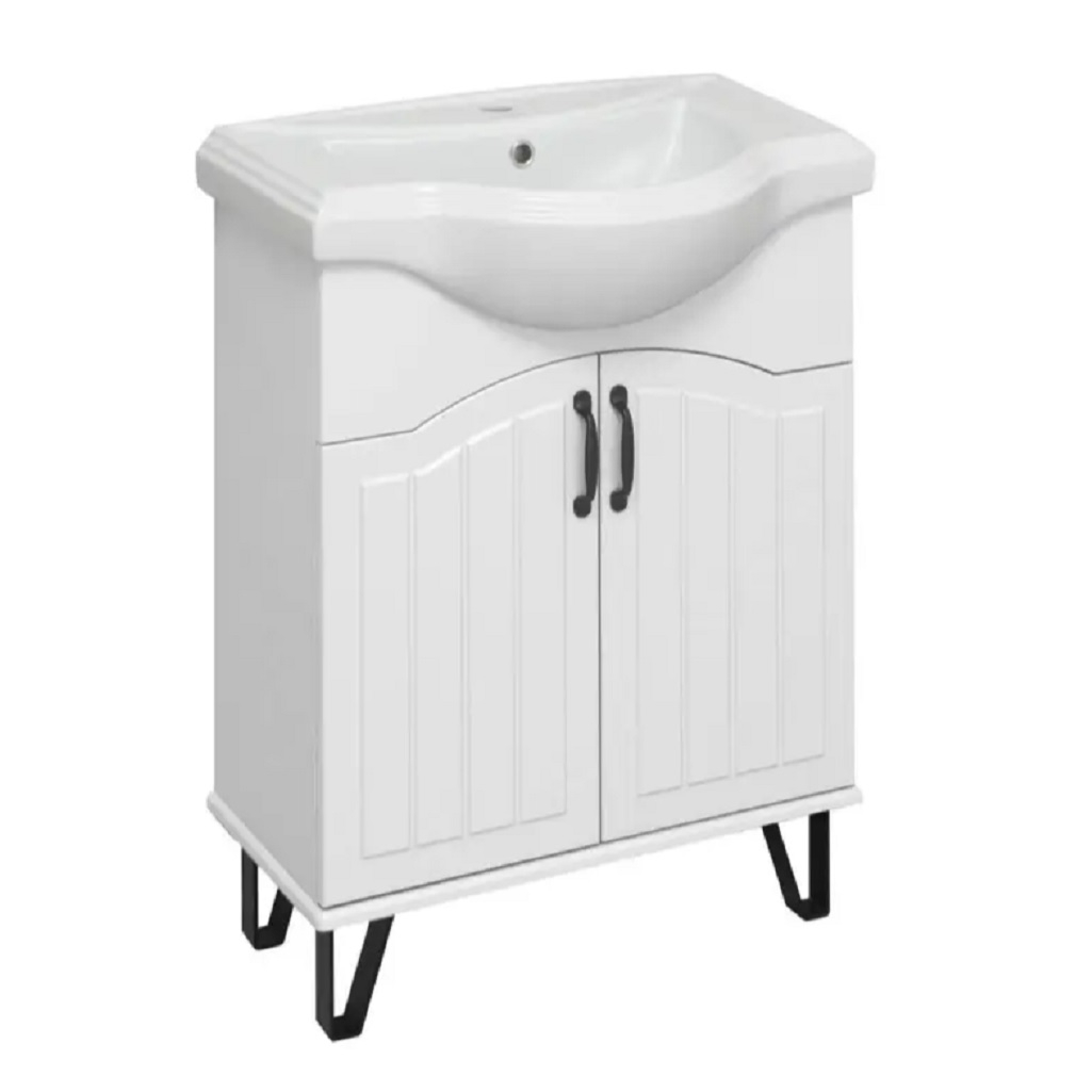 Тумба Runo Марсель 65 напольная, белая + раковина Классик 65