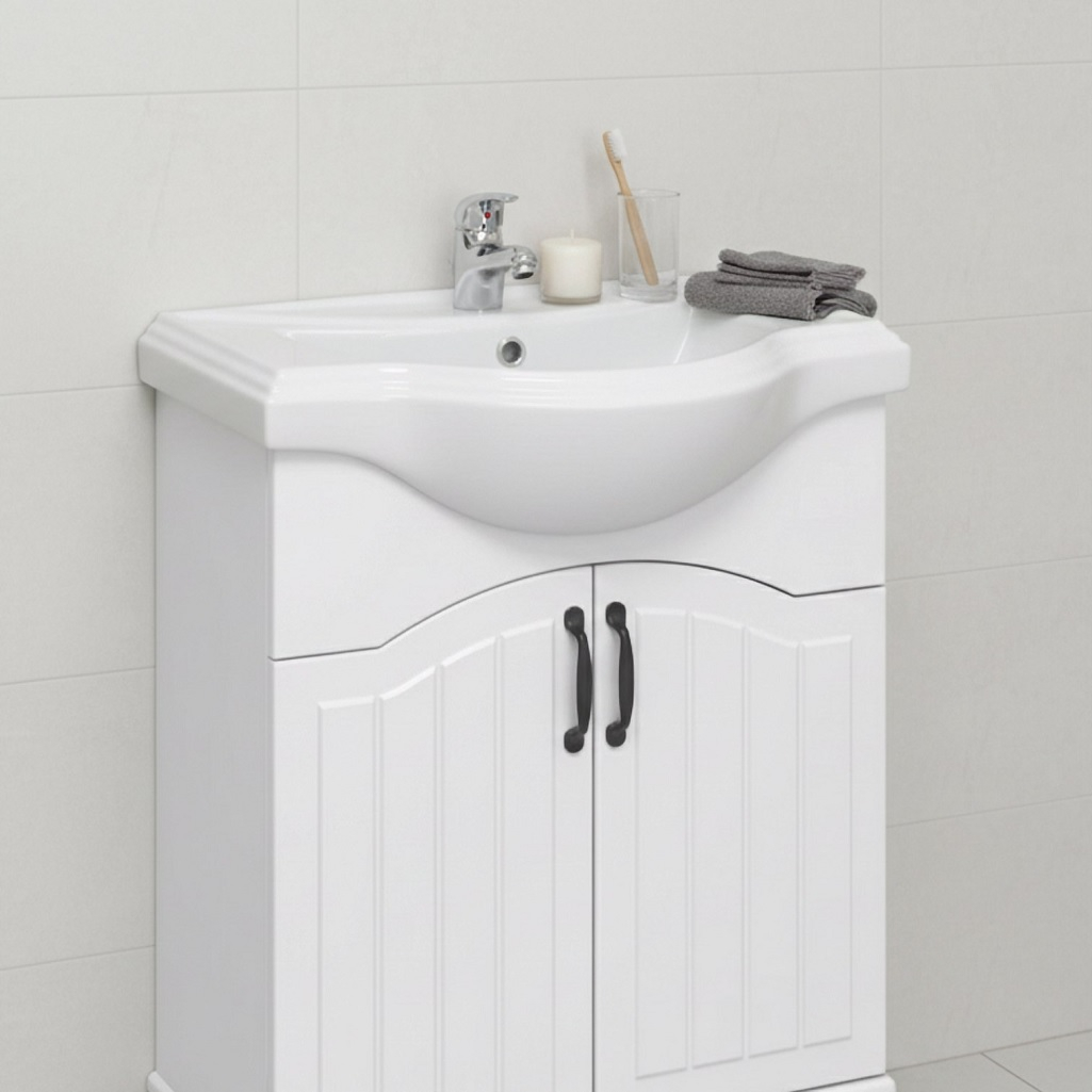 Тумба Runo Марсель 65 напольная, белая + раковина Классик 65