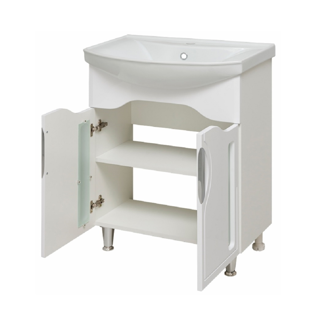 Тумба Runo Толедо 65 напольная, белая + раковина Стиль 65, белая