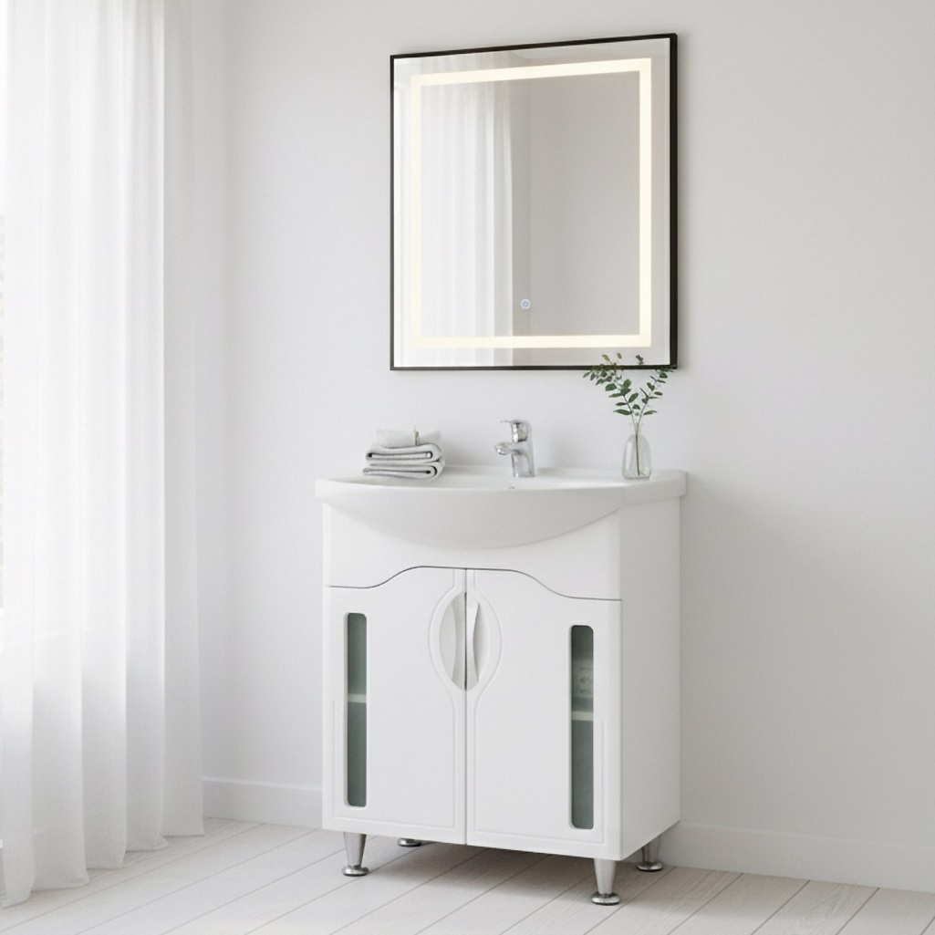 Тумба Runo Толедо 65 напольная, белая + раковина Стиль 65, белая