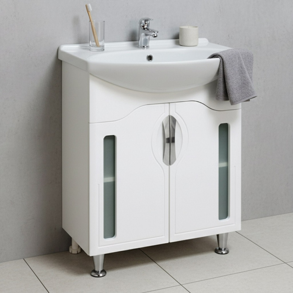 Тумба Runo Толедо 65 напольная, белая + раковина Стиль 65, белая