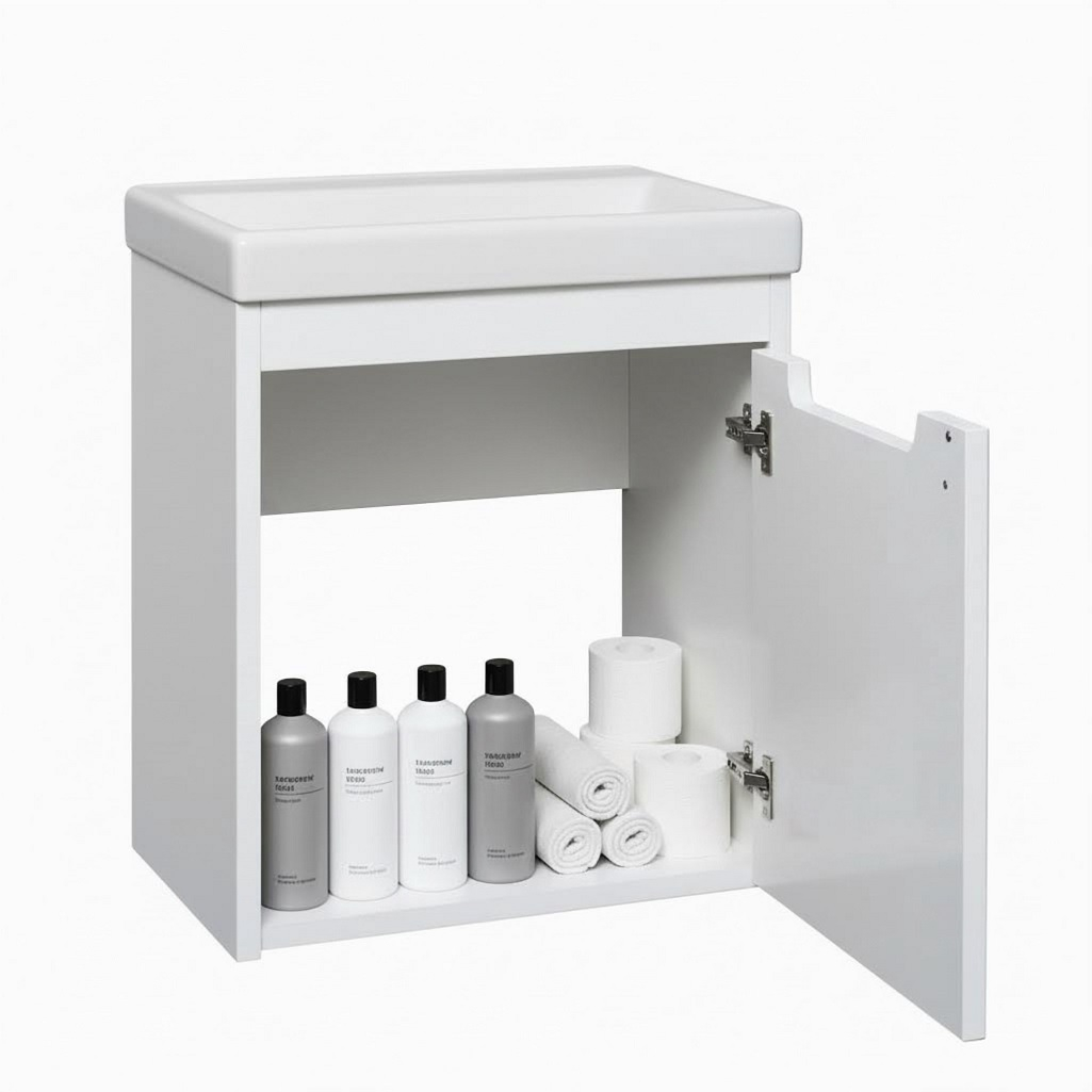 Тумба Runo Микра 40 подвесная, белая + раковина Runo Como 40