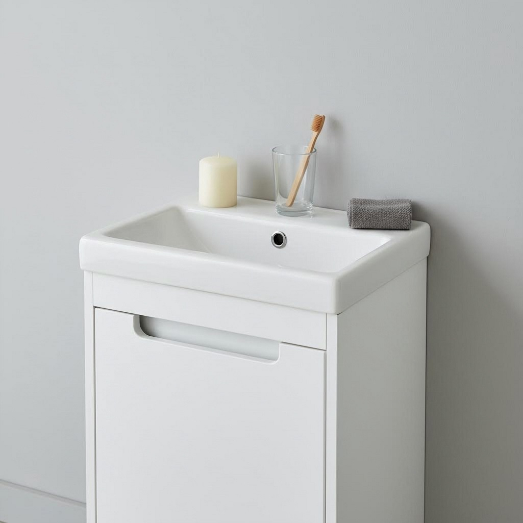 Тумба Runo Микра 40 подвесная, белая + раковина Runo Como 40