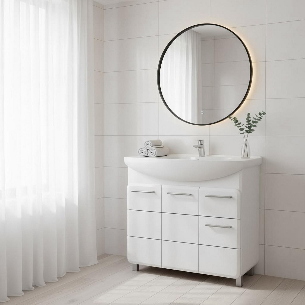 Тумба Runo Эрика 85 напольная, белая + раковина Runo Элеганс 85