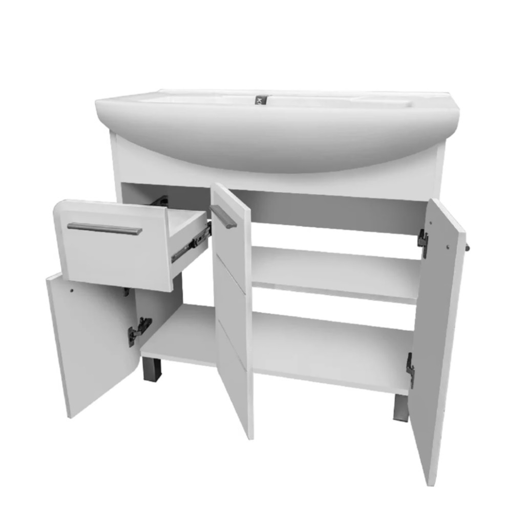 Тумба Runo Эрика 85 напольная, белая + раковина Runo Элеганс 85