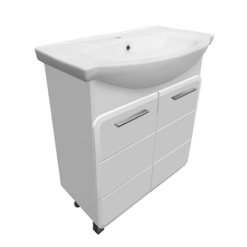 Тумба Runo Эрика 75 напольная, белая + раковина Runo Элеганс 75