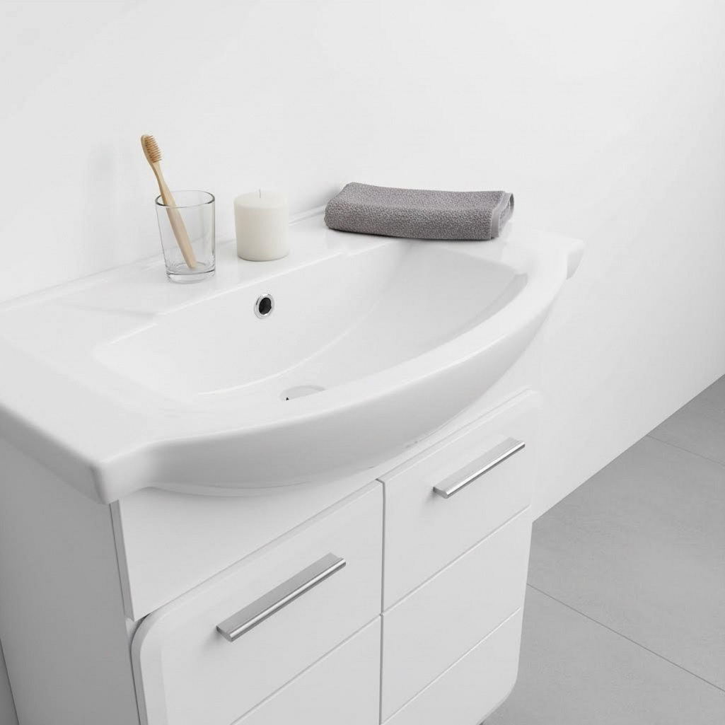 Тумба Runo Эрика 75 напольная, белая + раковина Runo Элеганс 75