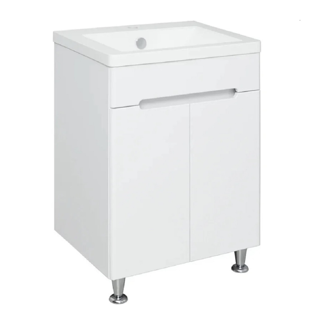 Тумба Runo Парма 60/2 напольная, белая + раковина Runo Omega 60, 00-00001038