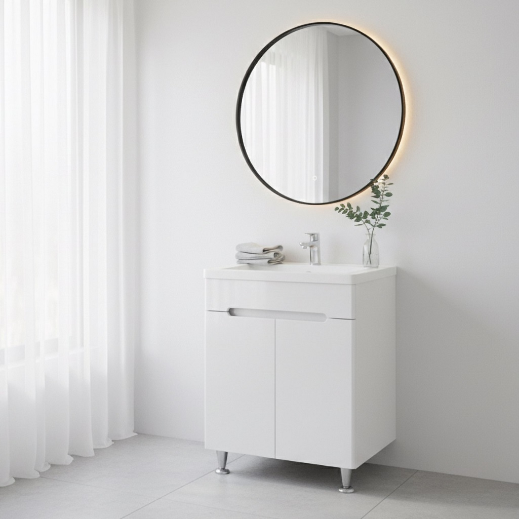 Тумба Runo Парма 60/2 напольная, белая + раковина Runo Omega 60, 00-00001038