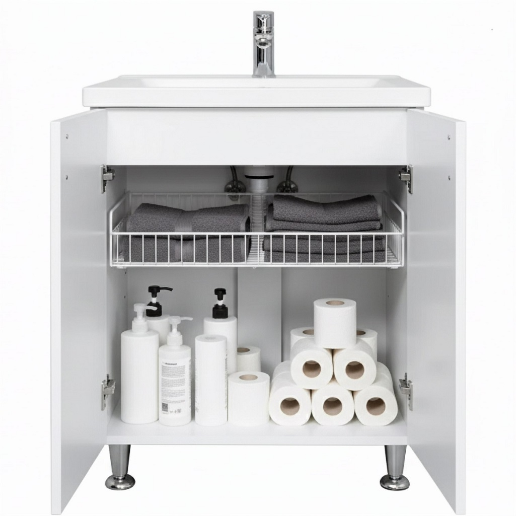 Тумба Runo Парма 60/2 напольная, белая + раковина Runo Omega 60, 00-00001038