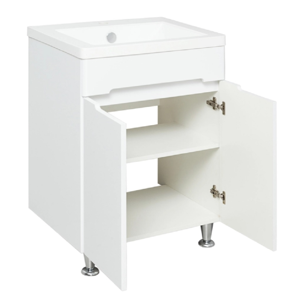 Тумба Runo Парма 60/2 напольная, белая + раковина Runo Omega 60, 00-00001038