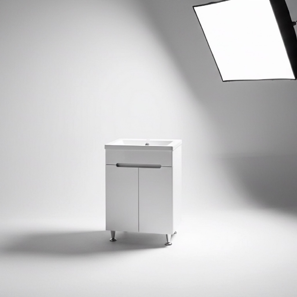 Тумба Runo Парма 60/2 напольная, белая + раковина Runo Omega 60, 00-00001038