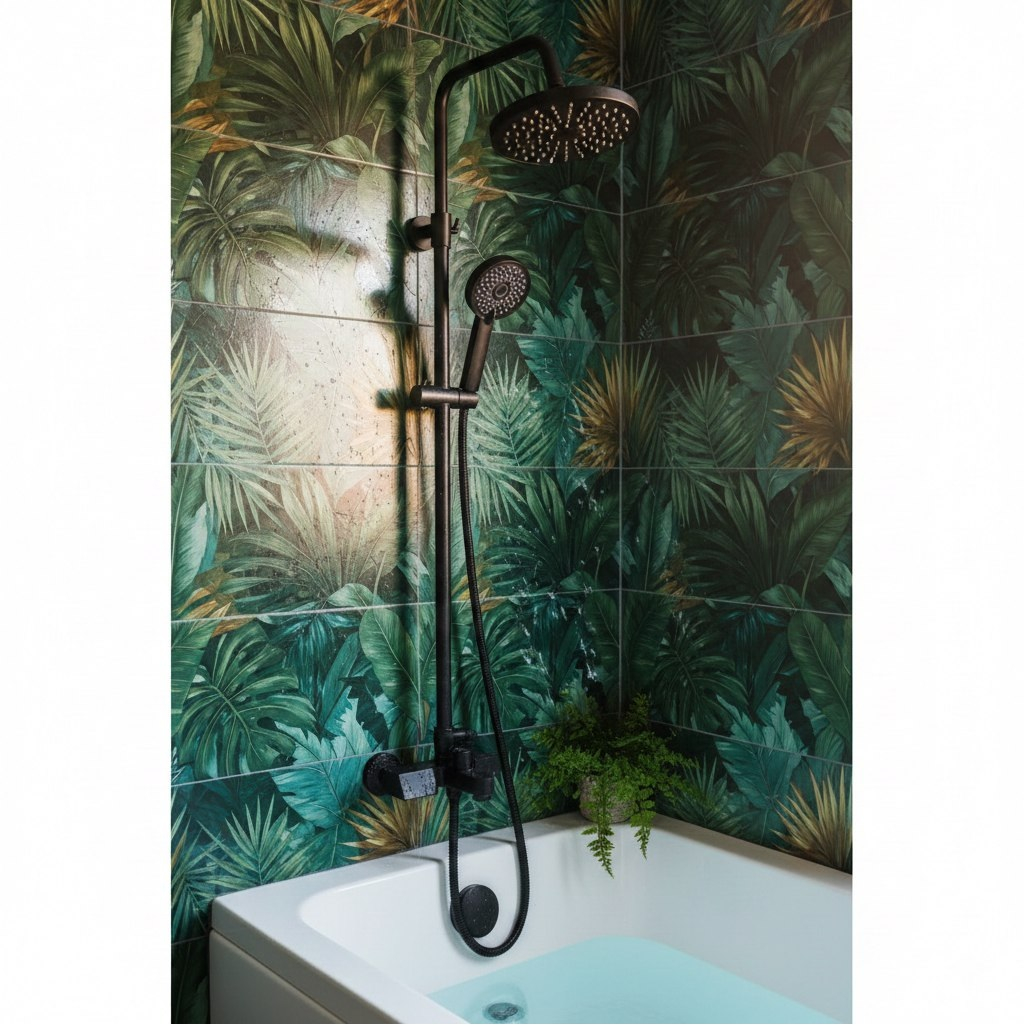 Душевая система AV Engineering AVWIN16-A165-135 D35, цвет черный, тропический душ