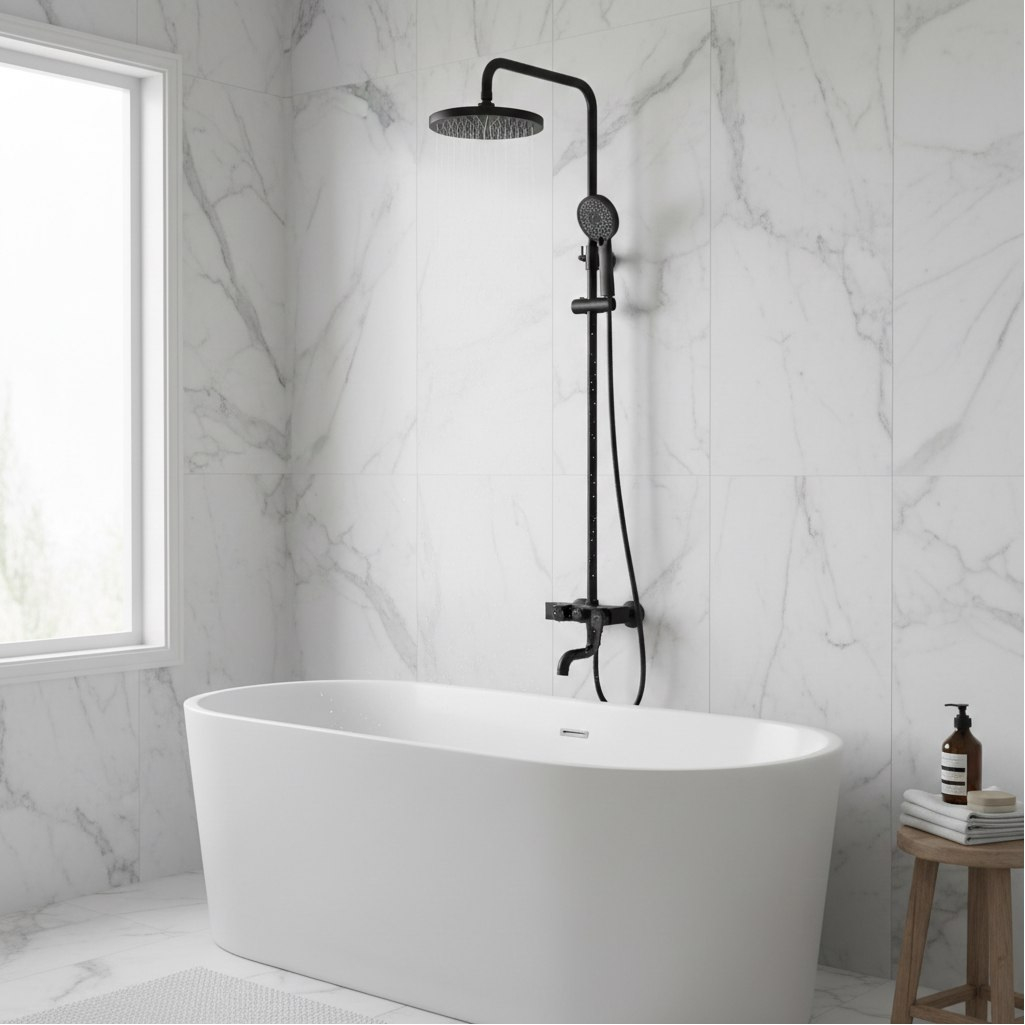 Душевая система AV Engineering AVWIN16-A165-135 D35, цвет черный, тропический душ