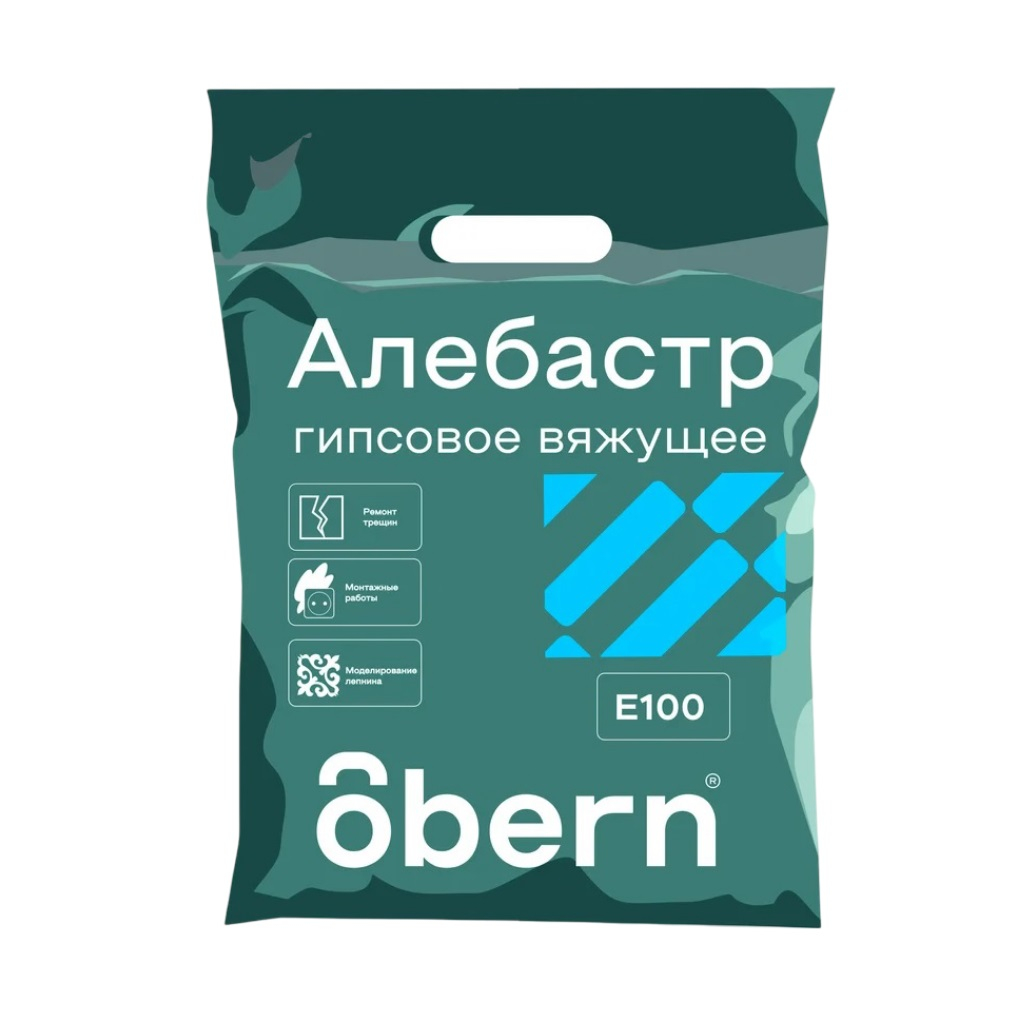 Алебастр быстротвердеющий Obern 0024055, Е100, гипсовое вяжущее, 1 кг