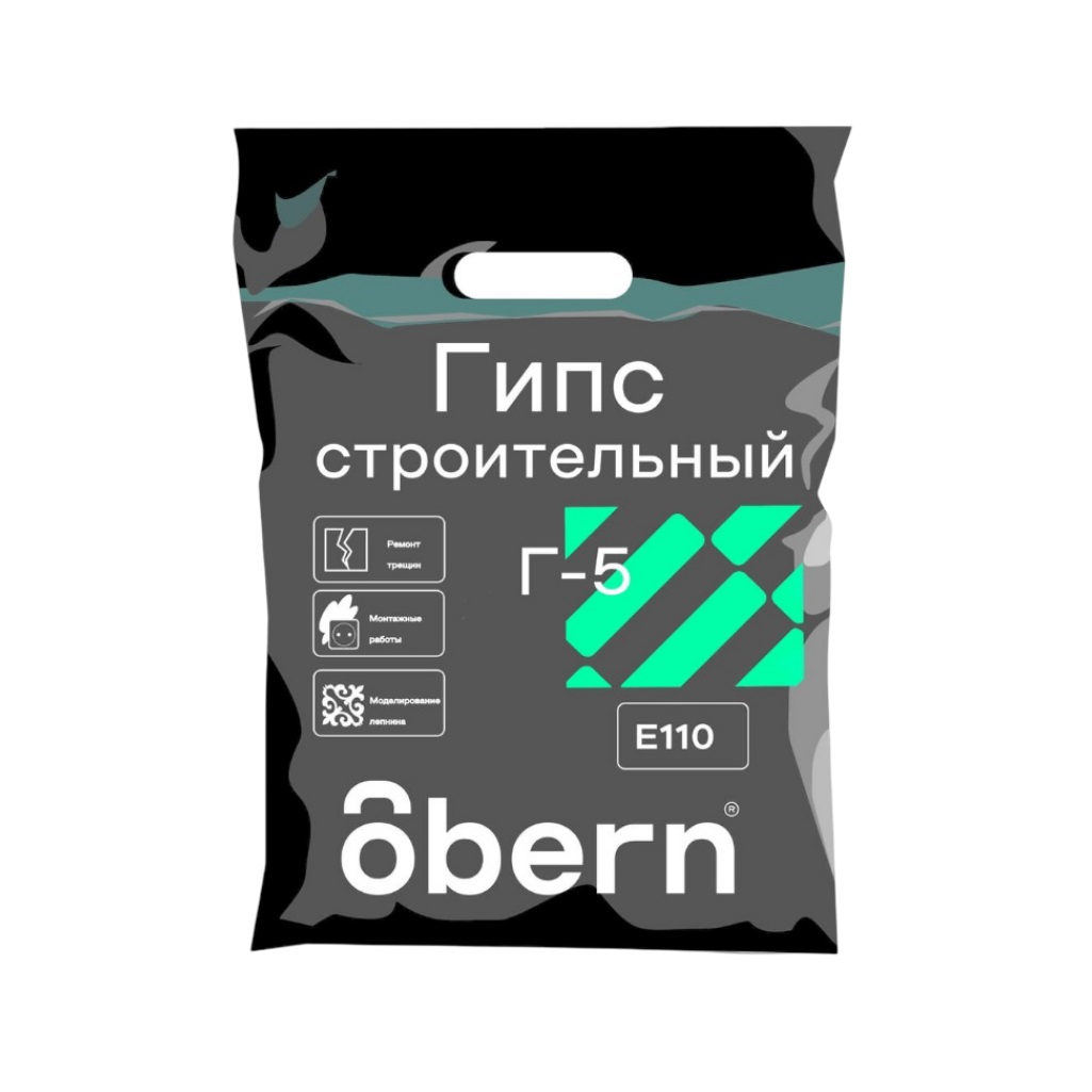 Гипс строительный Obern 0024062, Г-5, Е-110, для внутренних работ, белый, 5 кг